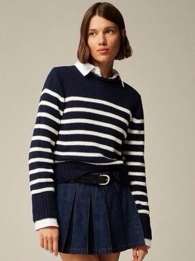 J. Crew Navy and White Heritage Cotton Stripe Rollneck Sweater Large